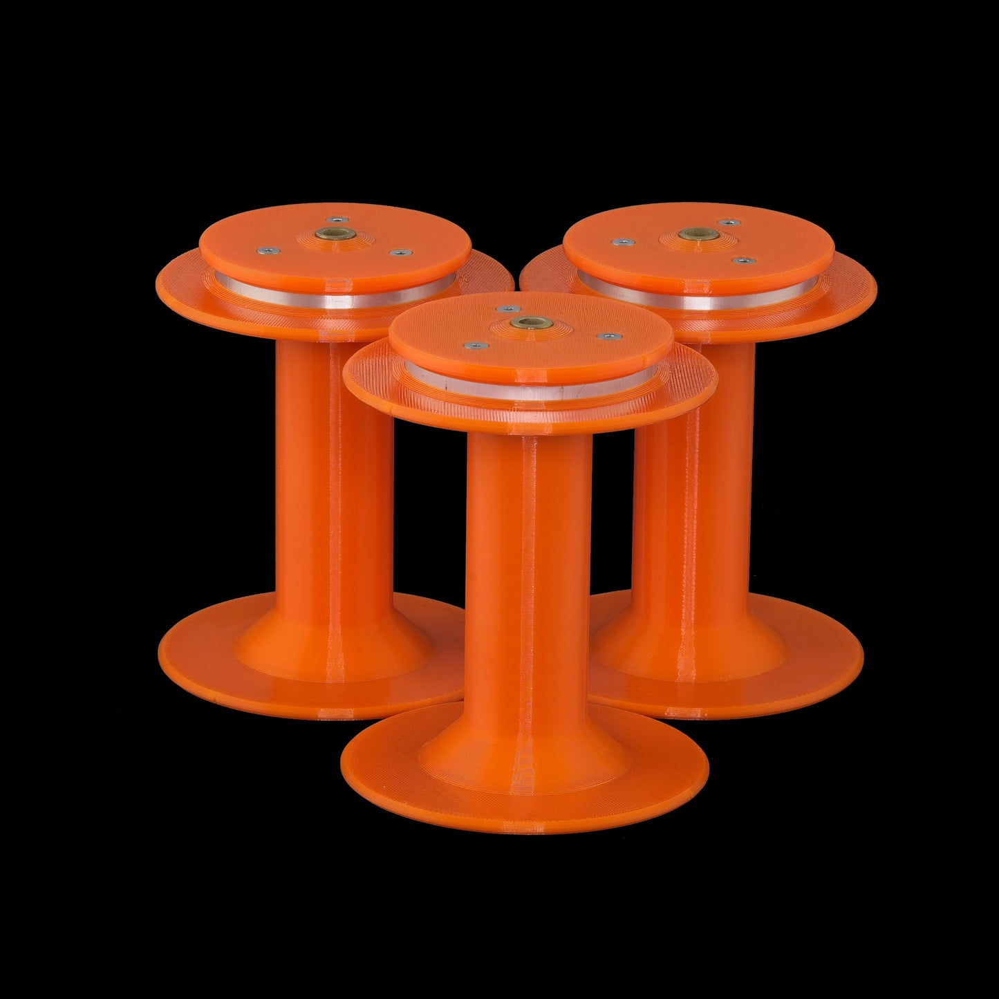set of 3 orange bobbins for the Twisted Sheep portable electric spinning wheel
