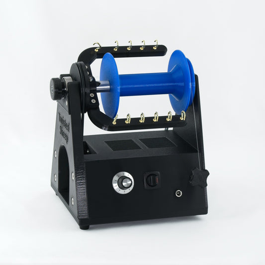 Twisted Sheep portable electric spinning wheel with blue bobbin
