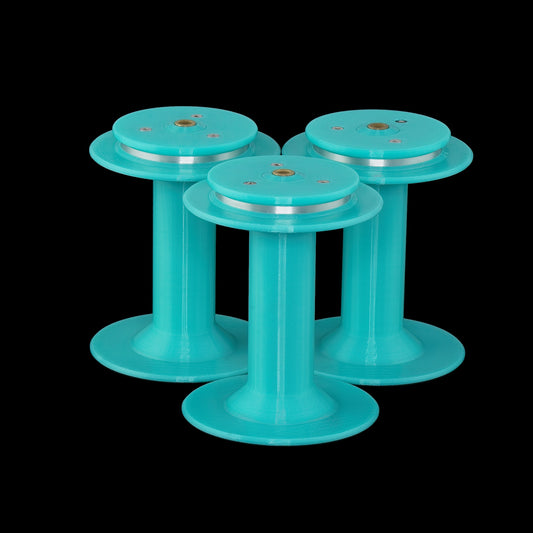 set of 3 cyan bobbins for the Twisted Sheep portable electric spinning wheel
