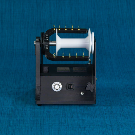 Twisted Sheep portable electric spinning wheel side view showing controls