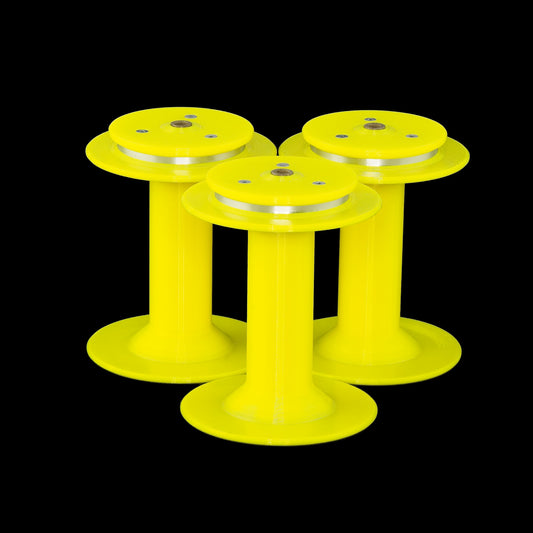 set of 3 yellow bobbins for the Twisted Sheep portable electric spinning wheel